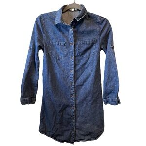 TAYLOR & SAGE Women's Long Sleeve Roll Tab Sleeve Denim Shirt Dress Size XS